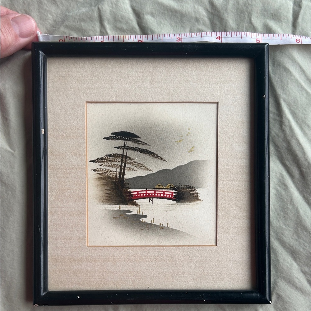 Framed Japanese Art Print with Red Bridge